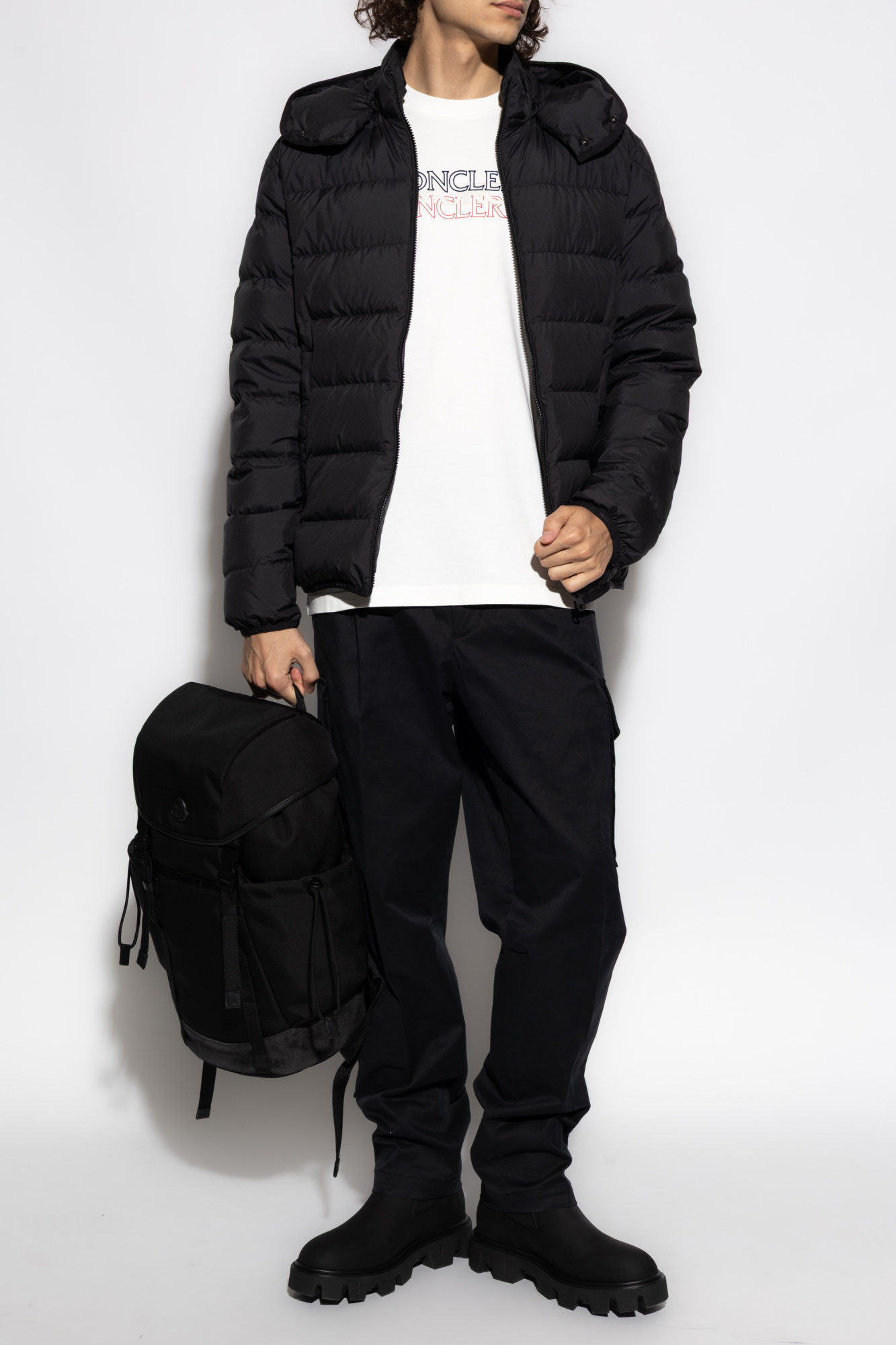 Tシャツ・カットソー MONCLER Cotton and nylon t-shirt with puffed sleeves Nero Moncler T-shirt with printed logo | Men's Clothing | Vitkac